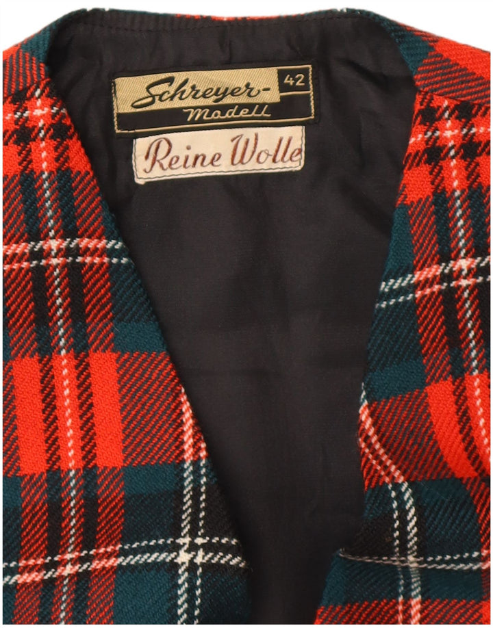 VINTAGE Womens Crop vest EU 42 Stor Rød Plaid Virgin Wool