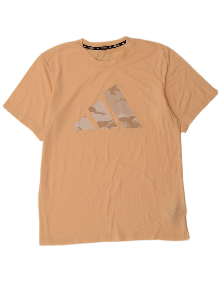 Adidas Herre Trænings Grafisk T-Shirt Top Medium Beige Bomuld