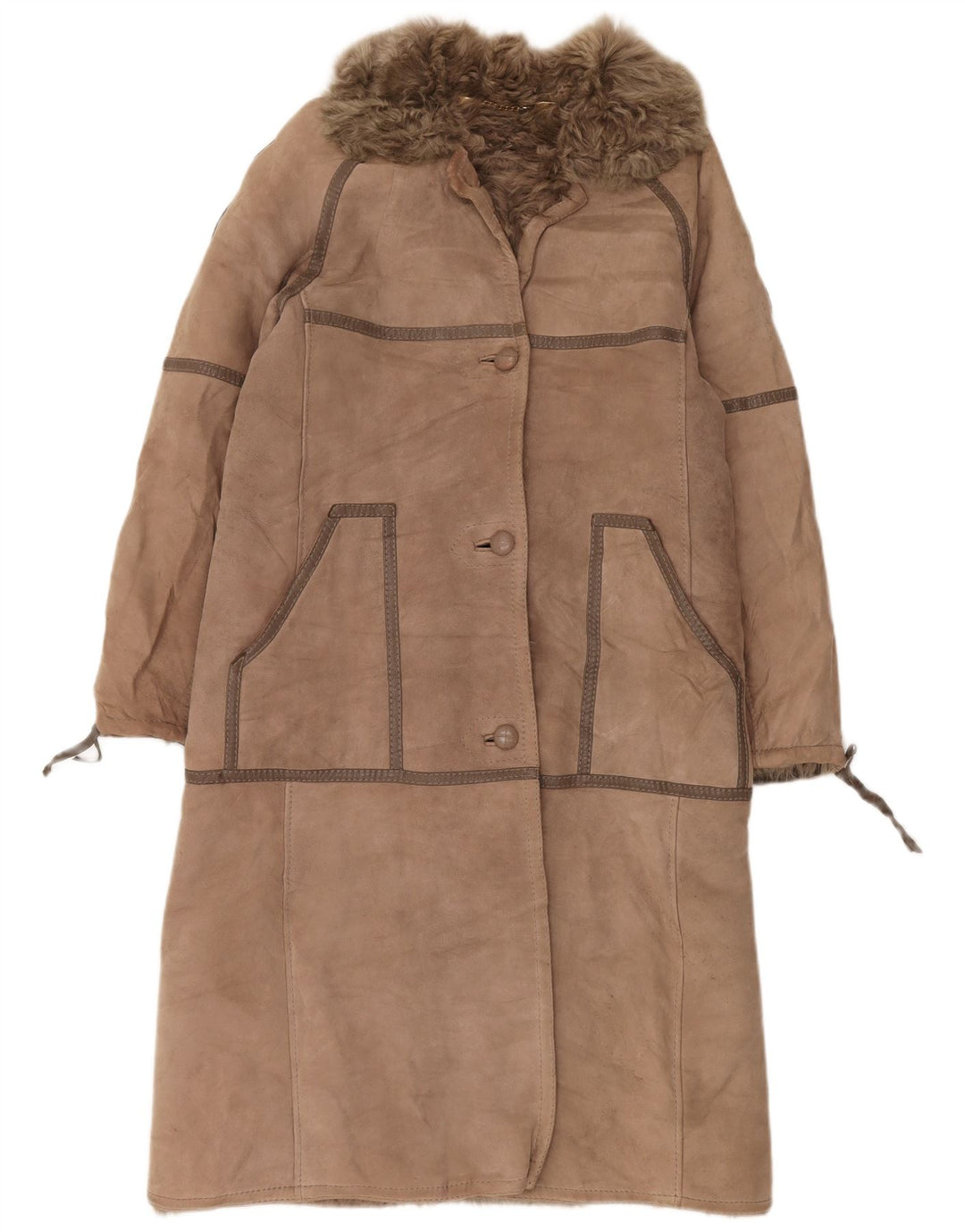 VINTAGE Shearling Coat til kvinder UK 14 Medium Beige