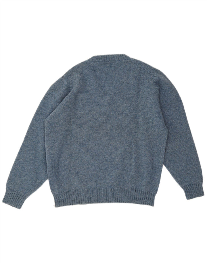 Zanolini Dame V-hals sweater UK 14 Stor Blå Virgin Wool