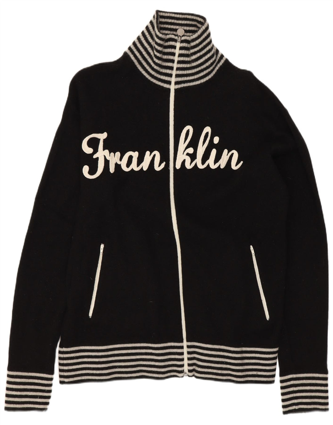 Franklin & Marshall Herre grafisk cardigan sweater Stor sort stribet uld