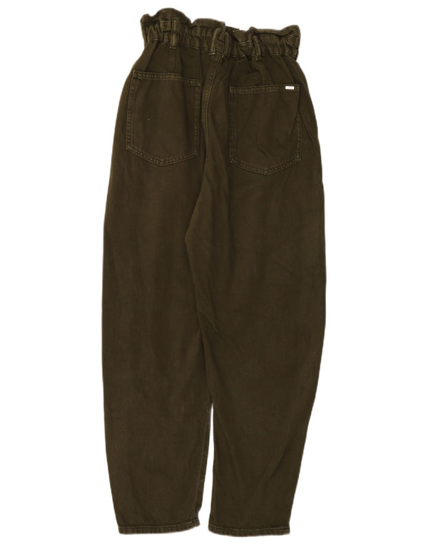 Zara Dame Højtaljede Loose Fit Cropped Trousers EU 38 Small W28 L26 Khaki