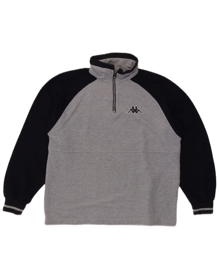 Kappa Herre Grafisk Zip Neck Sweatshirt Jumper Medium Grey Colourblock