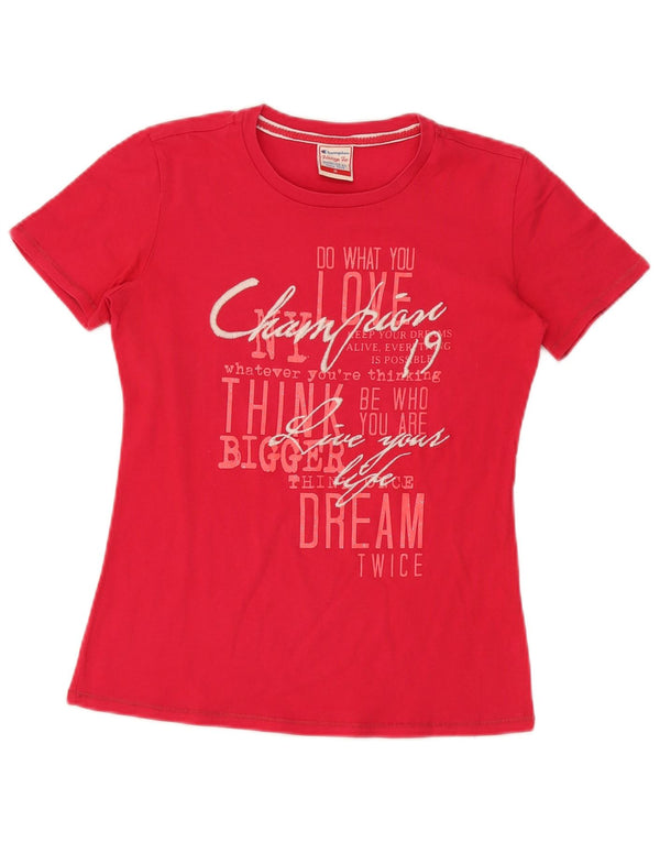 Champion Womens Heritage Fit Grafisk T-Shirt Top UK 12 Medium Rød