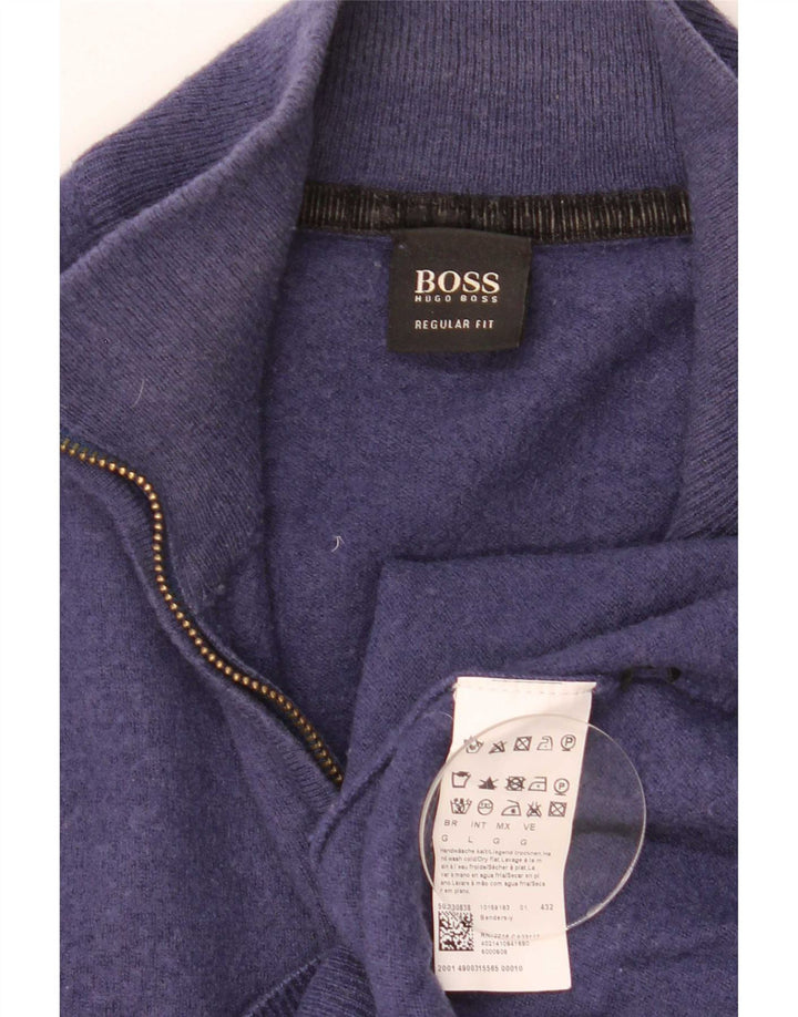Hugo Boss Herre Zip Neck Jumper Sweater Large Navy Blue Virgin Wool