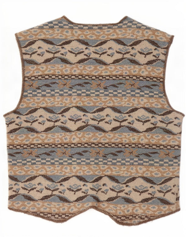 Vintage Womens Knit Waistcoat UK 12 Medium Beige Geometric