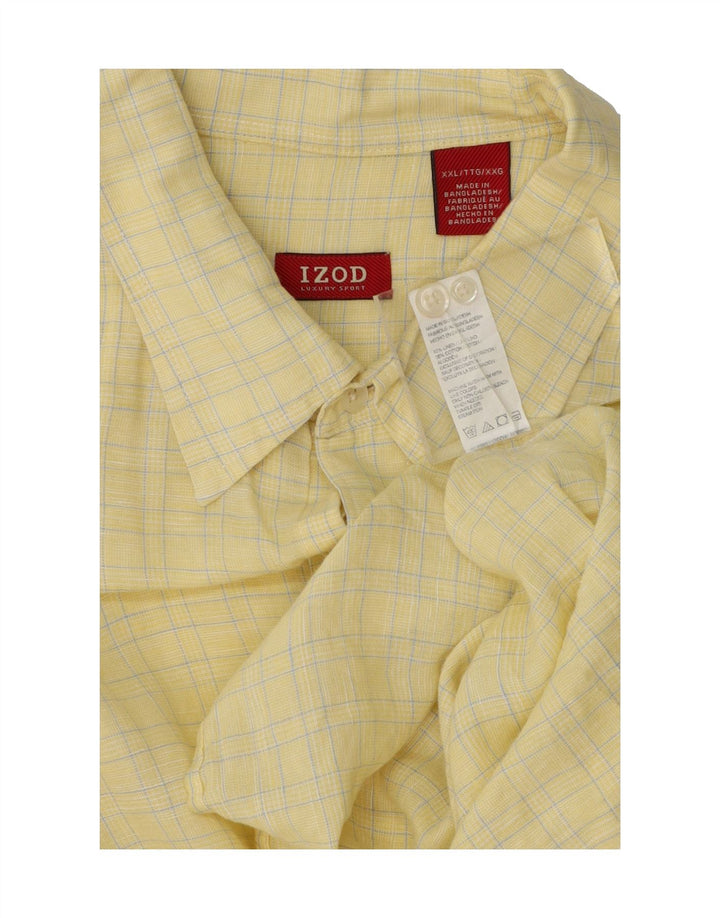 IZOD Mens Short Sleeve Shirt 2XL Yellow Check Linen Vintage Izod and Second-Hand Izod from Messina Hembry 