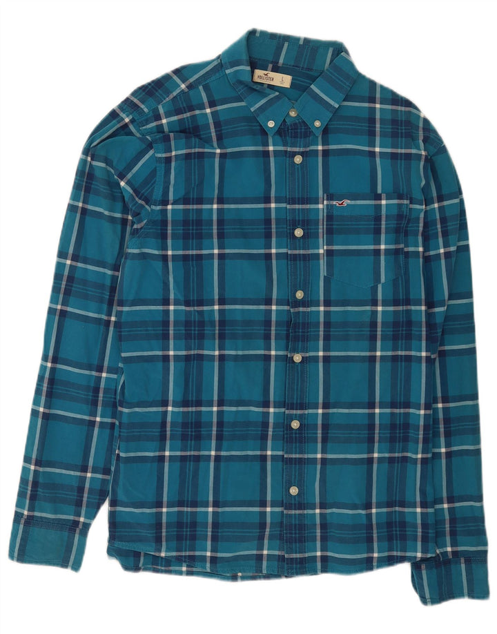 Hollister herreskjorte stor blå plaid bomuld