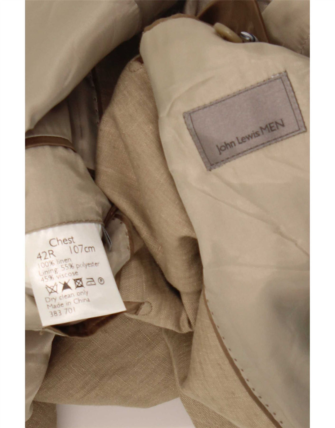 John Lewis Herre 2 Button Blazer Jacket UK 42 XL Beige Linen