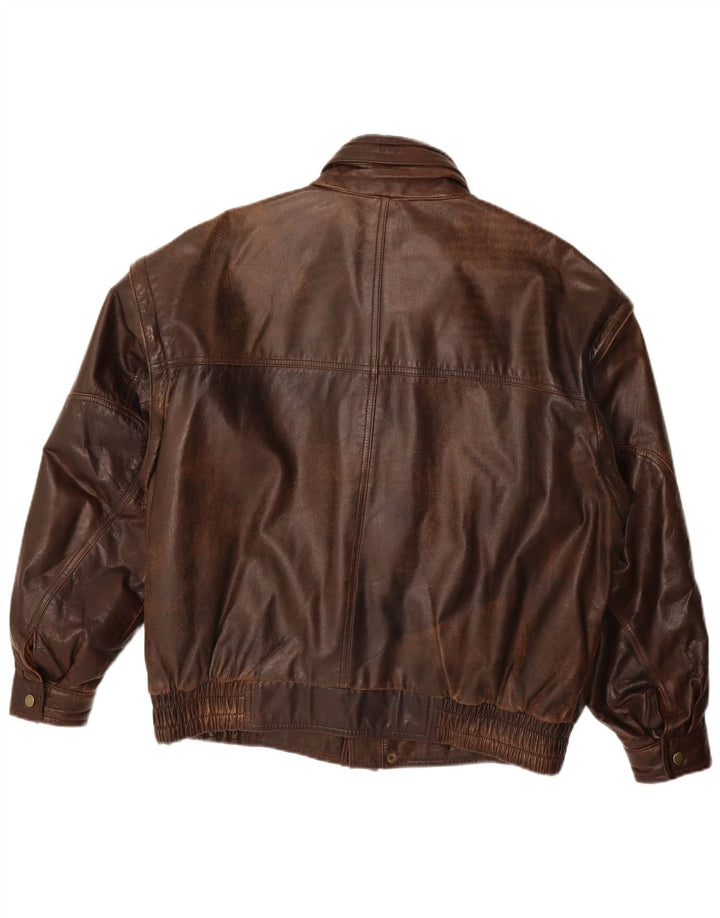 M. Flues Herre Loose Fit Læderjakke UK 38 Medium Brun Læder