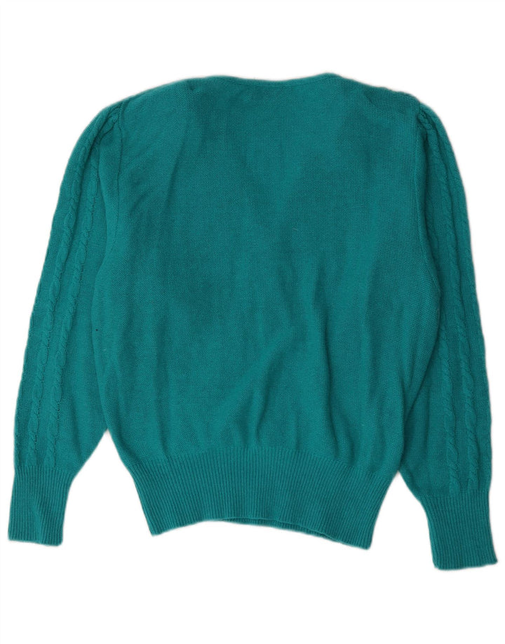 Vintage dame V-hals sweater UK 14 Stor blå uld