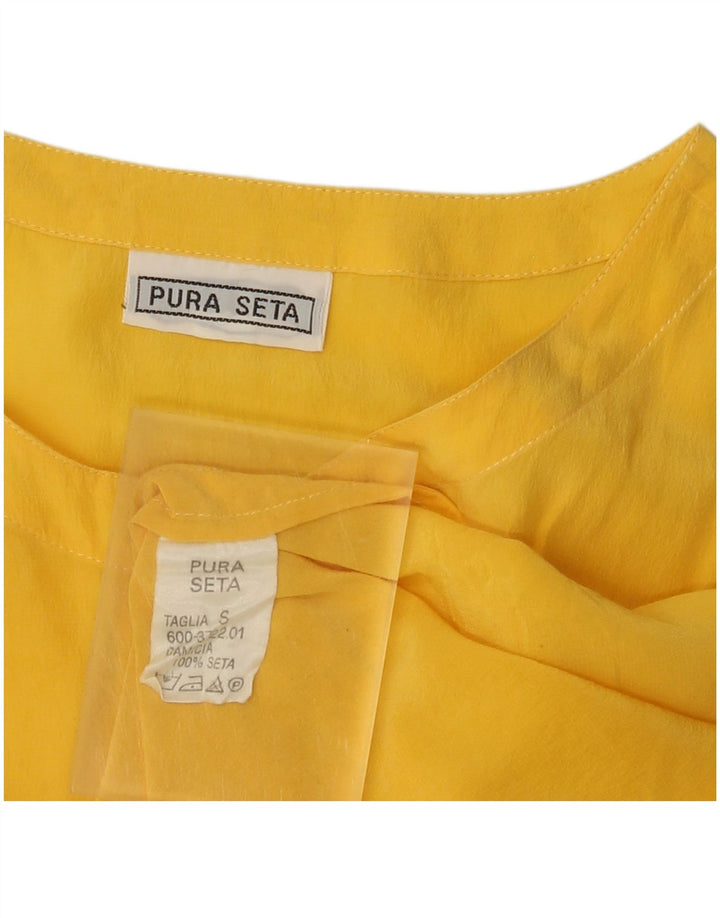 Vintage Dame Ærmeløs Oversized Bluse Top UK 10 Small Yellow Silk
