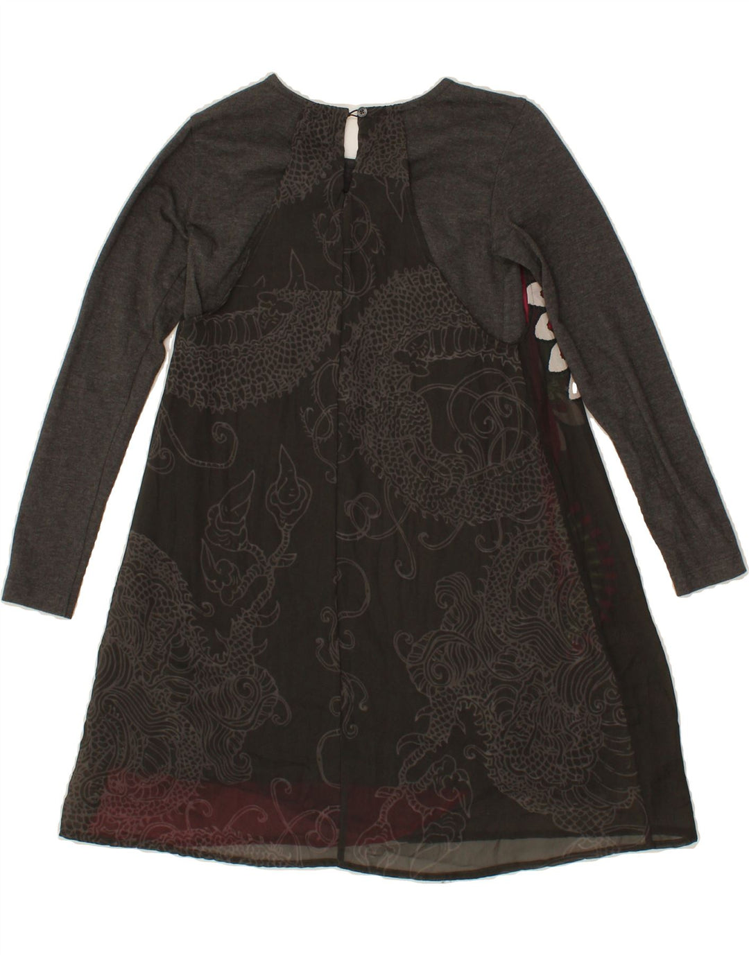 DESIGUAL Girls Long Sleeve Tent Dress 9-10 Years Grey Patchwork Vintage Desigual and Second-Hand Desigual from Messina Hembry 