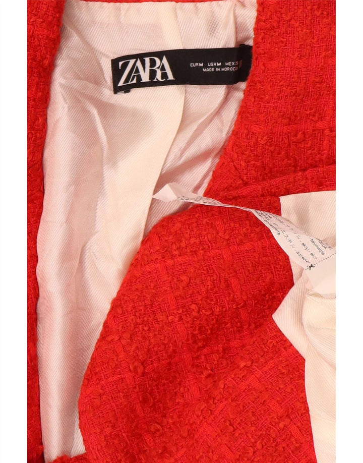 Zara Dame Dobbeltradet Blazer Jacket UK 12 Medium Rød Ternet Bomuld