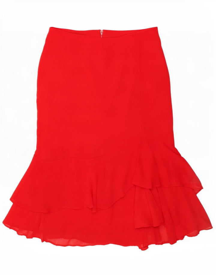 Marks & Spencer Dame Flæse Nederdel UK 12 Medium W32 Rød Polyester