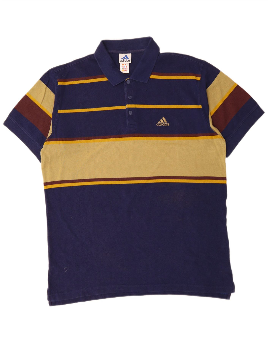 ADIDAS Polo skjorte til mænd UK 44/46 Large Navy Blue Colourblock Bomuld