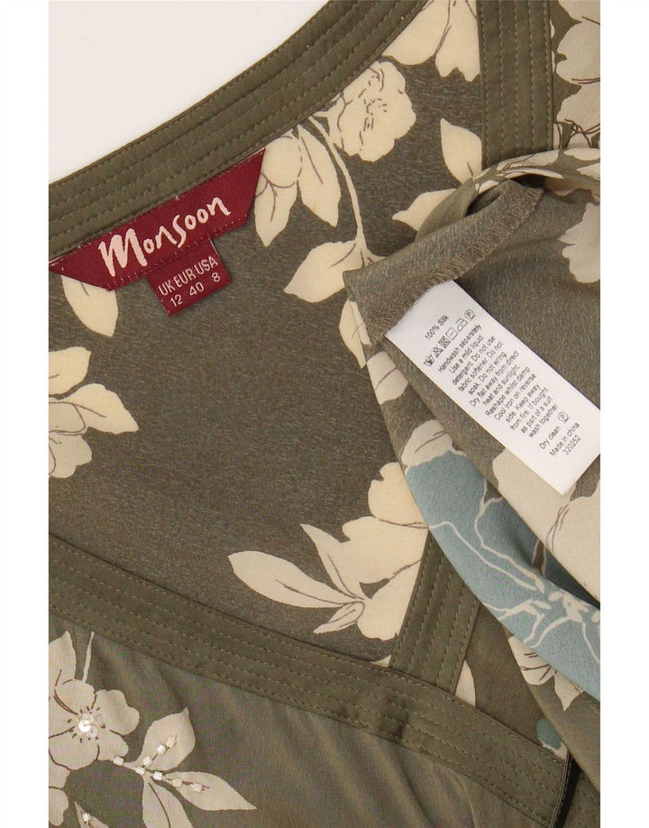 Monsoon Damebluse Top UK 12 Medium Green Floral Silk