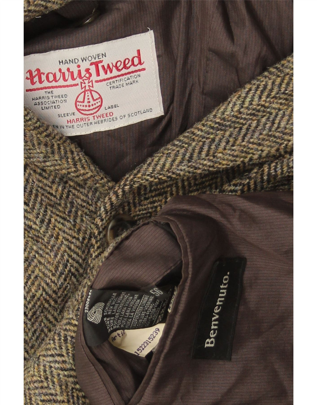 Benvenuto Herre Harris Tweed Blazer Jacket IT 56 3XL Grøn sildeben