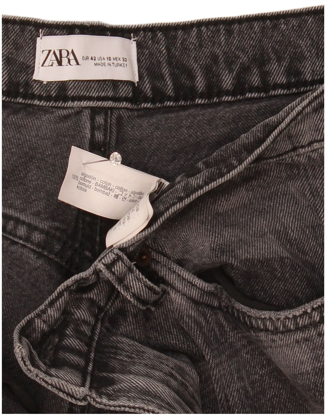 Zara Straight Jeans til kvinder EU 42 Large W32 L30 Grå ternet bomuld