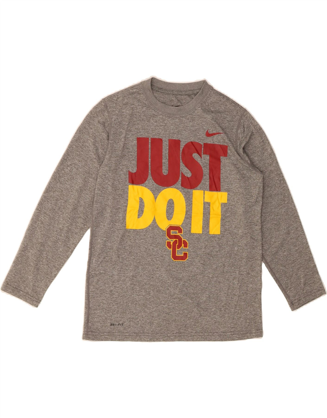 NIKE Boys Dri Fit Graphic Top Long Sleeve 10-11 Years Medium Grey Vintage Nike and Second-Hand Nike from Messina Hembry 
