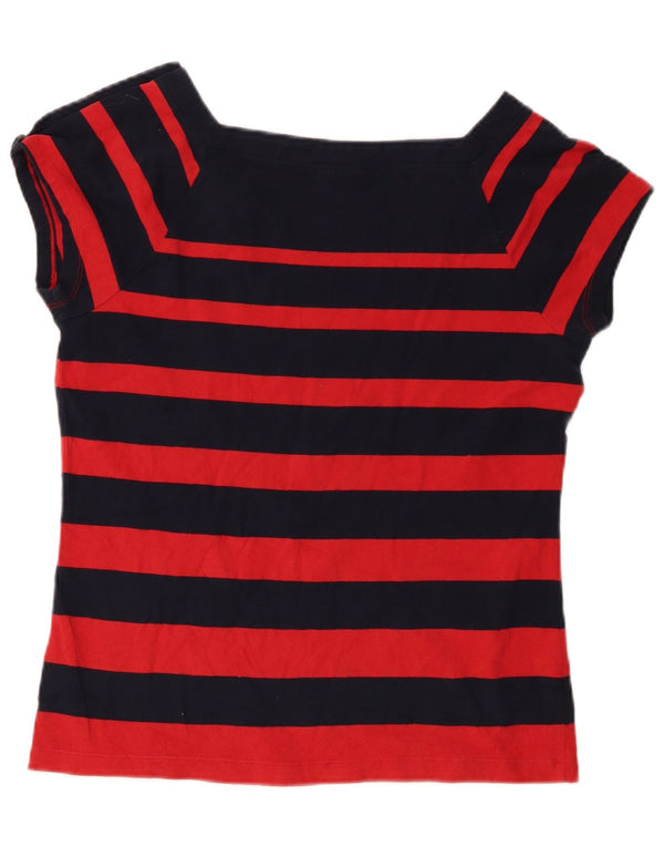 Chaps Dame T-Shirt Top UK 14 Stor Marineblå Stribet Bomuld