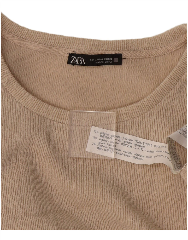 Zara Dame Langærmet Oversized Bluse Top UK 16 Stor Beige Polyester