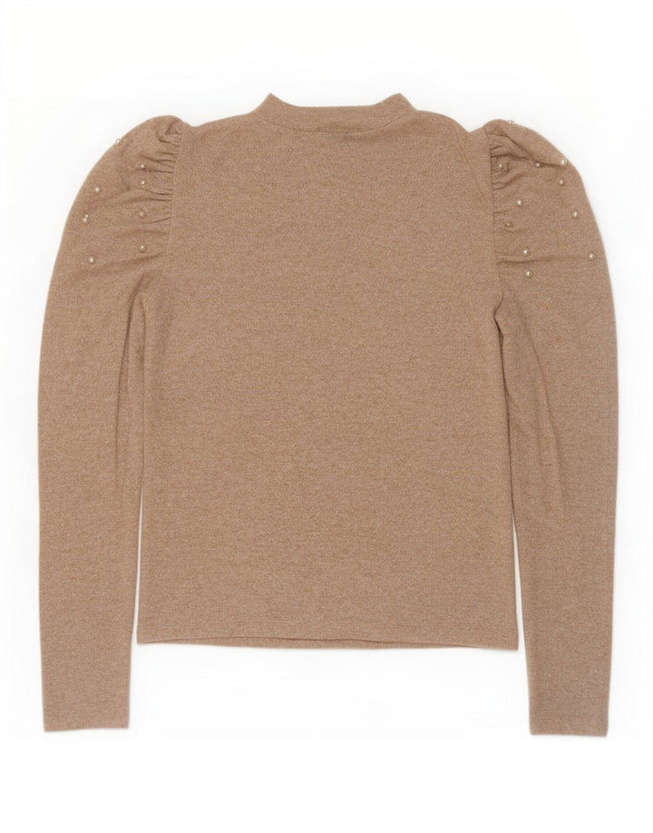 Zara Dame Langærmet Bluse Top UK 12 Medium Beige