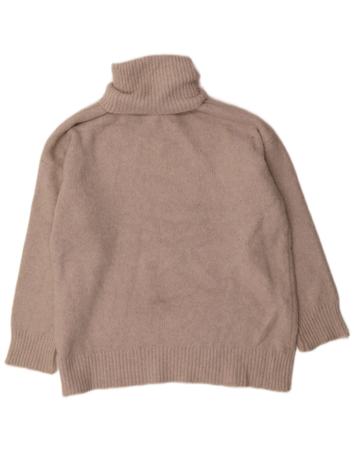 Zara Dame Oversized Roll Neck Jumper Sweater UK 14 Medium Beige Polyester