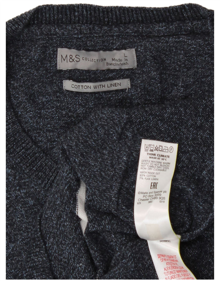 Marks & Spencer Herre sweater med rund hals, stor marineblå stribet