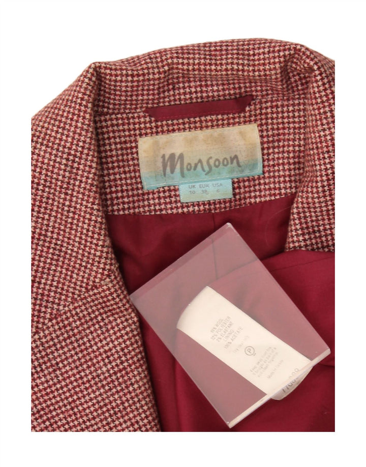 MONSOON Womens 2 Button Blazer Jacket UK 10 Small Burgundy Houndstooth