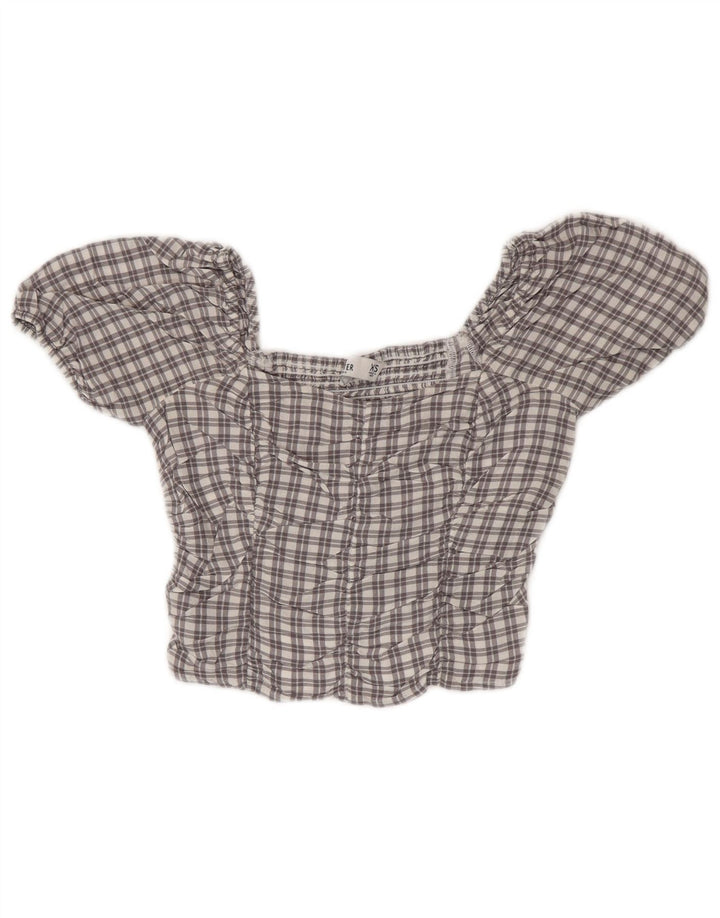 HOLLISTER Womens Crop Top UK 4 XS Grå ternet viskose