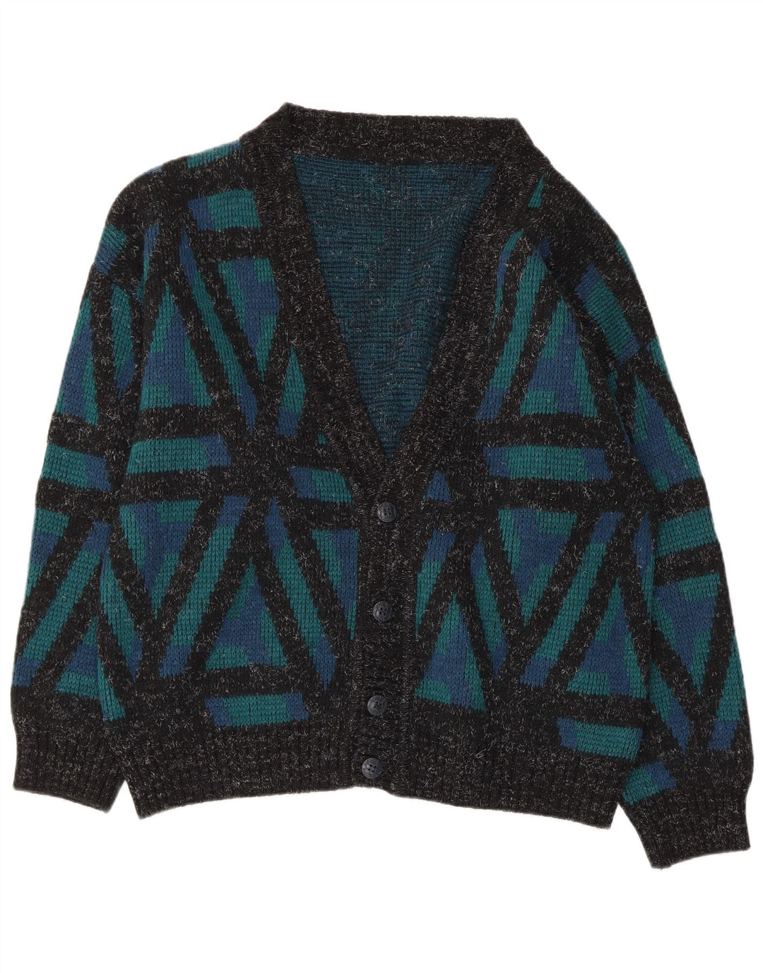 VINTAGE Dame Cardigan Sweater UK 18 XL Grøn Geometrisk