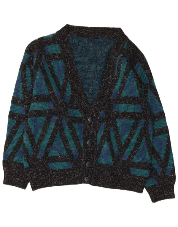 VINTAGE Dame Cardigan Sweater UK 18 XL Grøn Geometrisk
