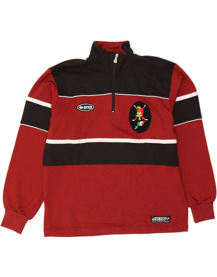 ERREA Mens Zip Neck Sweatshirt Jumper Large Red Colourblock Cotton Vintage Errea and Second-Hand Errea from Messina Hembry 
