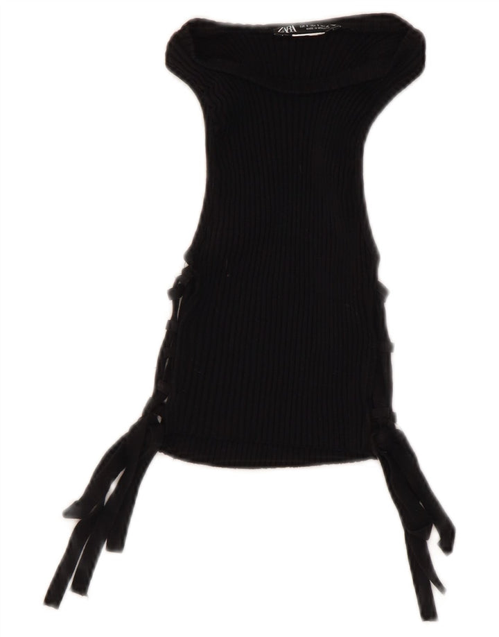 Zara Womens Crop ærmeløs bluse Top UK 8 Small Black