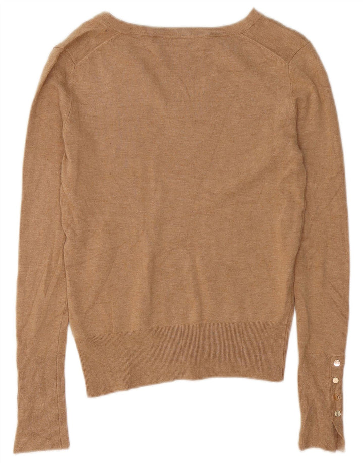 Zara Dame V-hals sweater UK 10 Small Brown Viscose