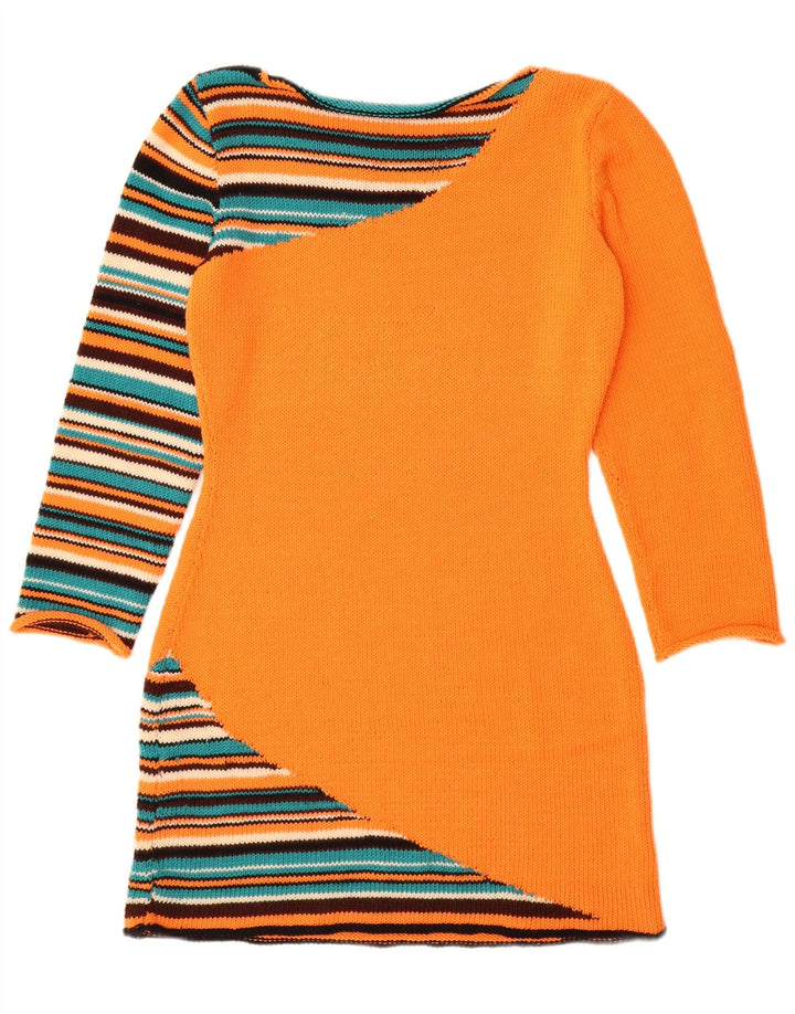 VINTAGE Dame Jumper Dress UK 12 Medium Orange Stribet
