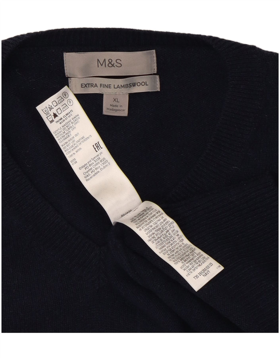 Marks & Spencer Herre V-hals sweater XL marineblå uld