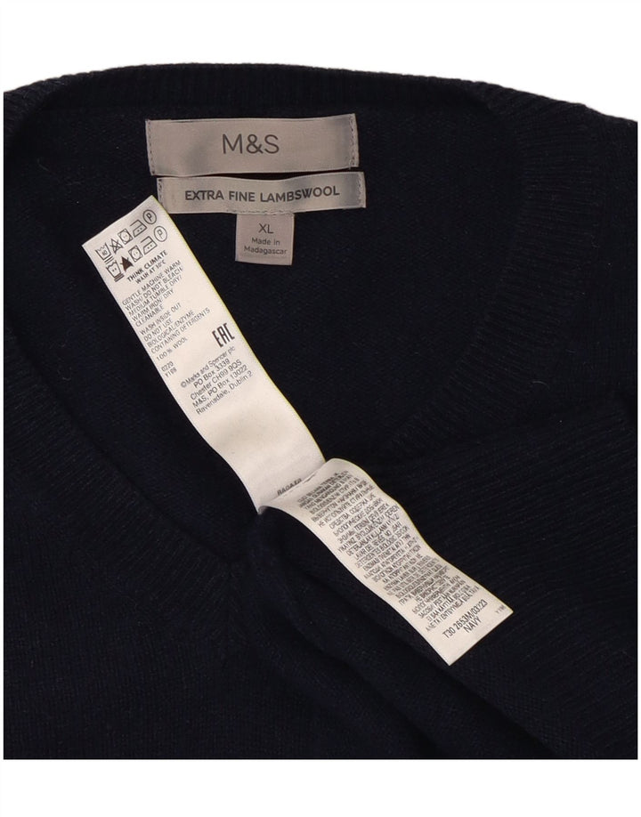 Marks & Spencer Herre V-hals sweater XL marineblå uld