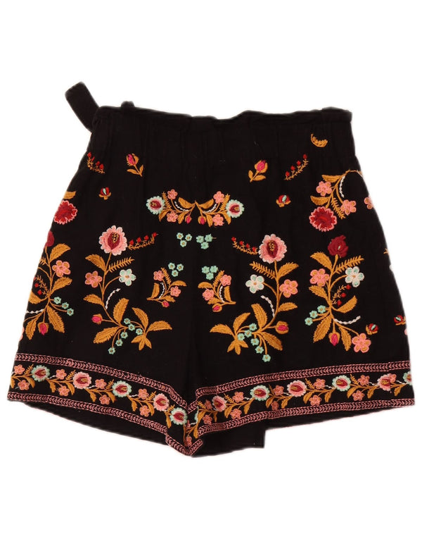 Zara Dame High Waist Hot Pants XS W24 Sort Blomster