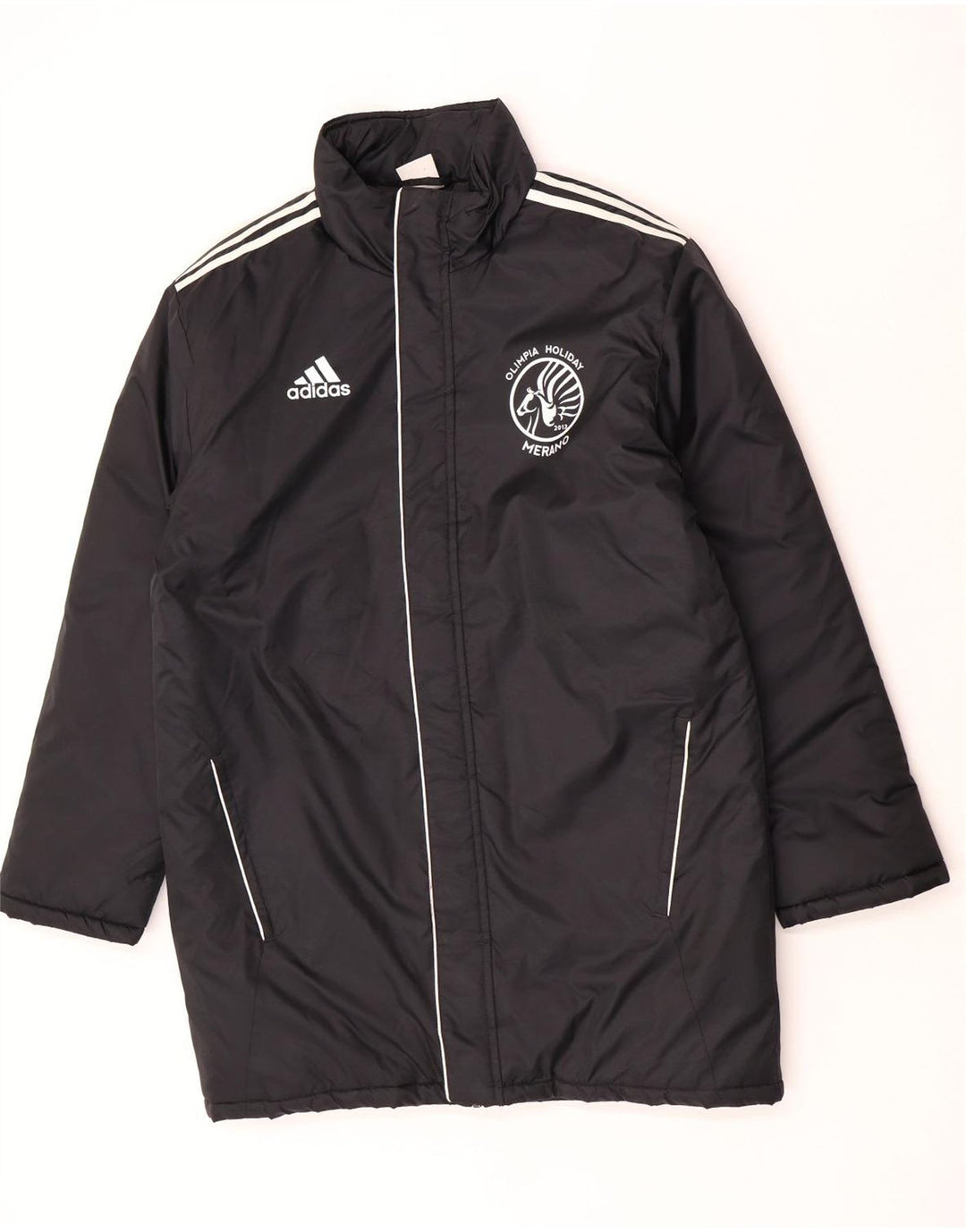 Adidas Herre grafisk polstret frakke UK 38/40 Medium Black Nylon