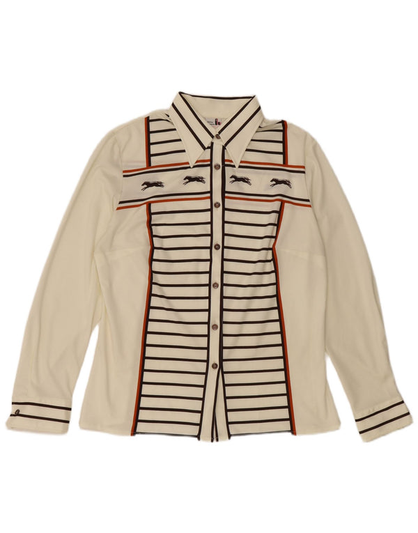 HAMMERLE skjortebluse til kvinder UK 14 Stor off-hvid stribet polyester