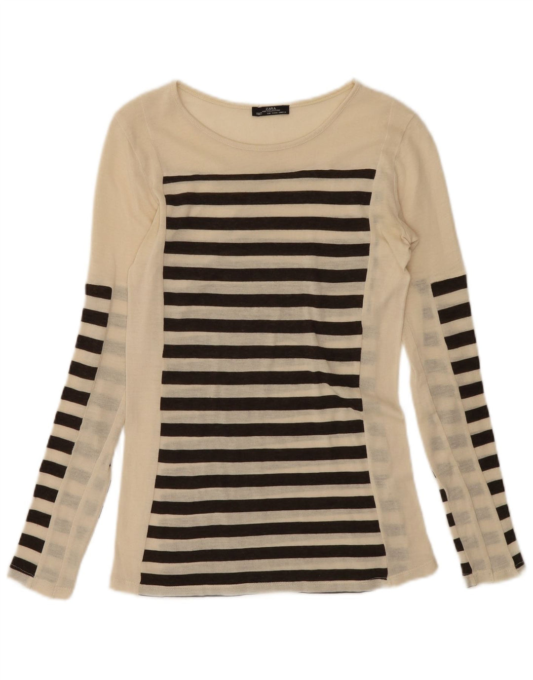 Zara Dame Top Langærmet UK 8 Lille Beige Stribet
