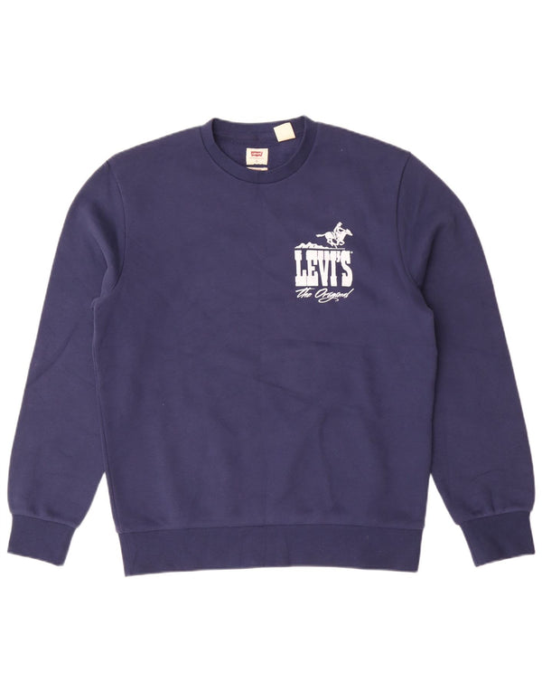 Levi's Herre Grafisk Standard Fit Sweatshirt Jumper Small Navy Blue Classic