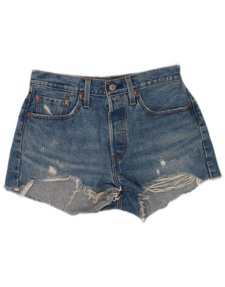 Levi's Womens 501 Distressed Denim Shorts W27 Små blå bomuld