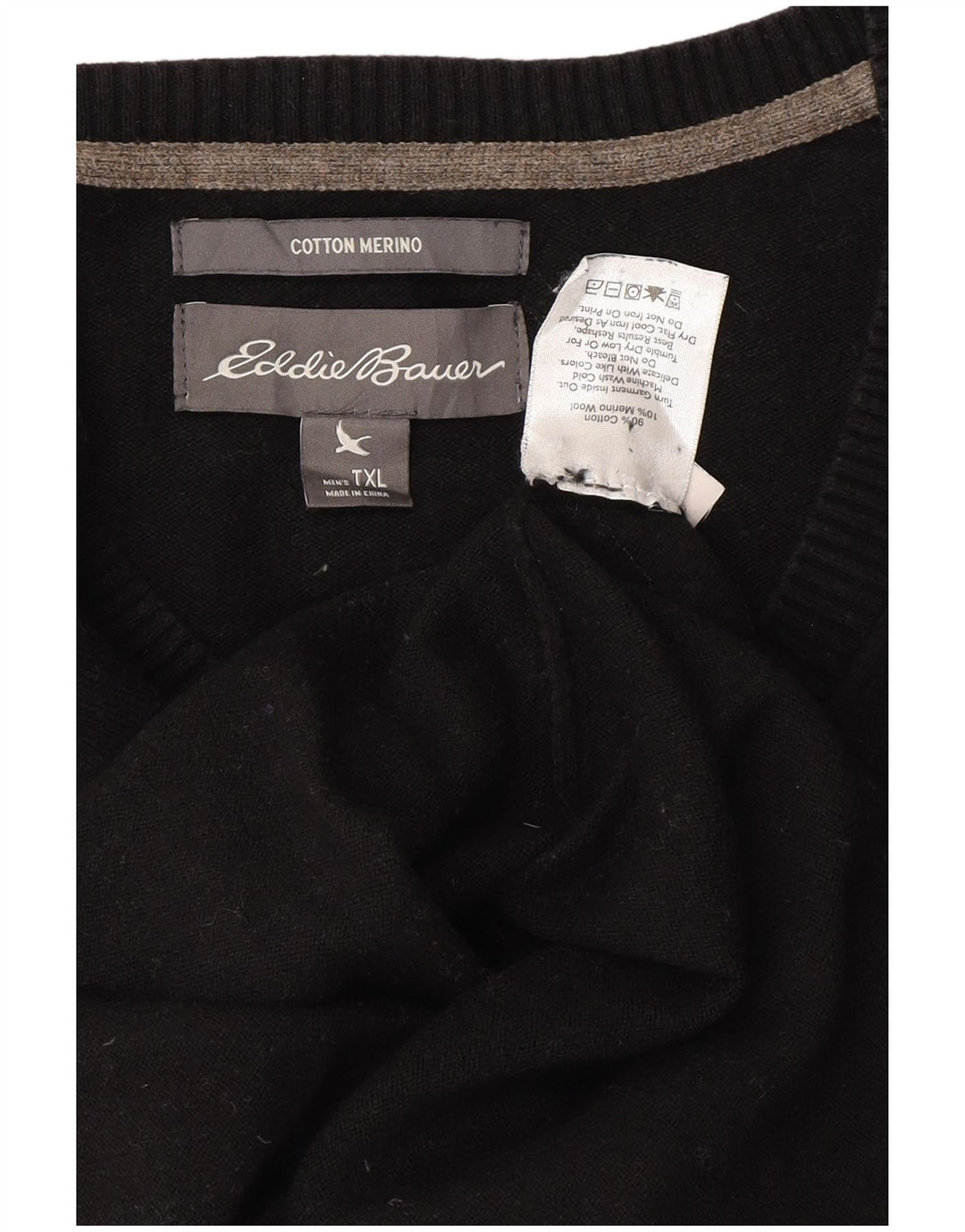 Eddie Bauer Herre V-hals sweater XL sort bomuld