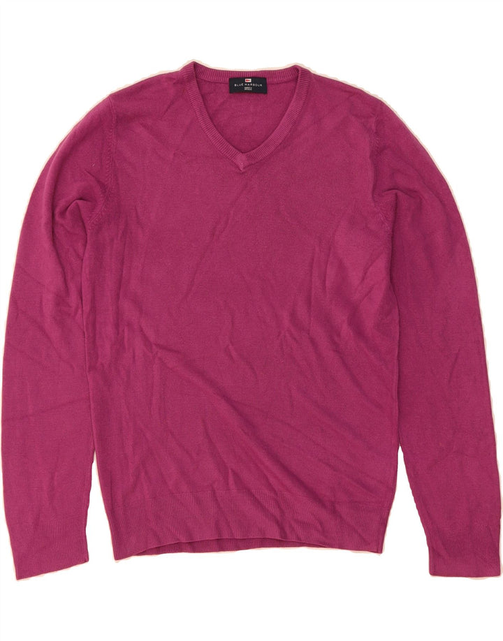 BLUE HARBOUR Mens V-Neck Jumper Sweater Small Purple Acrylic Vintage Blue Harbour and Second-Hand Blue Harbour from Messina Hembry 