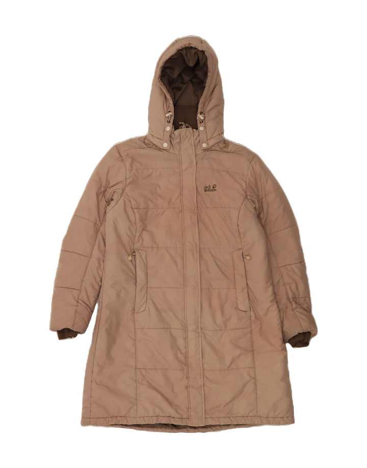 JACK WOLFSKIN Womens Hooded Padded Jacket UK 16 Large Beige Polyester Vintage Jack Wolfskin and Second-Hand Jack Wolfskin from Messina Hembry 