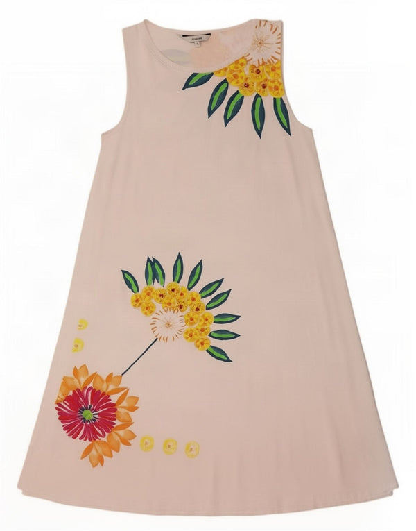 Desigual Dame Ærmeløs A-Line Kjole UK 10 Small White Floral Viscose