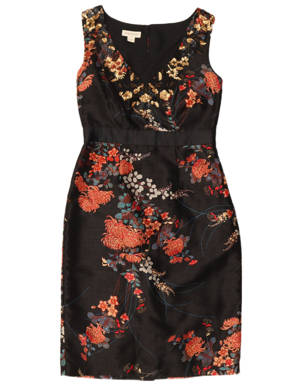 Monsoon Womens Ærmeløs Skede Kjole UK 8 Small Black Floral Polyester